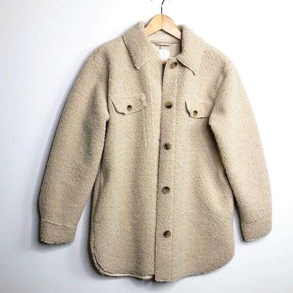 JOIE Sherpa Teddi fleece tan oversized Shacket - Picture 9 of 13